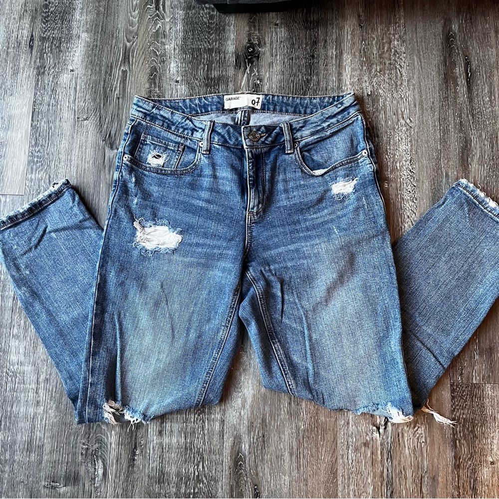 Garage Blue Distressed Ankle Jeans